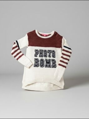 Rebellious One Cream & Burgundy PHOTO BOMB Knit Pullover Sz M